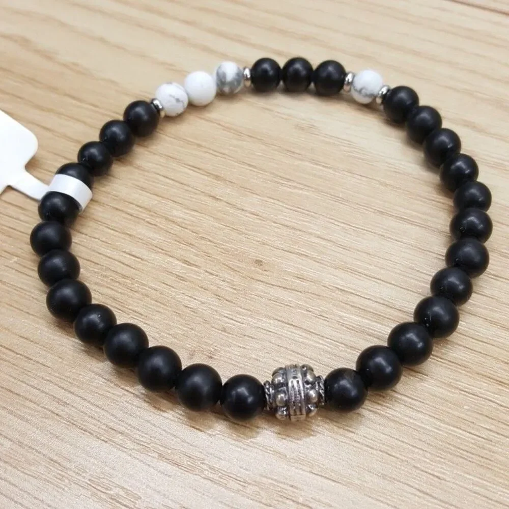 JONAS STUDIO Mens Bracelet Black Dakota Mixed Semi Precious Beaded Stretch